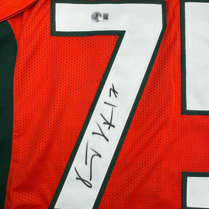 Autographed/Signed Vince Wilfork Miami Orange College Football Jersey Beckett BAS COA