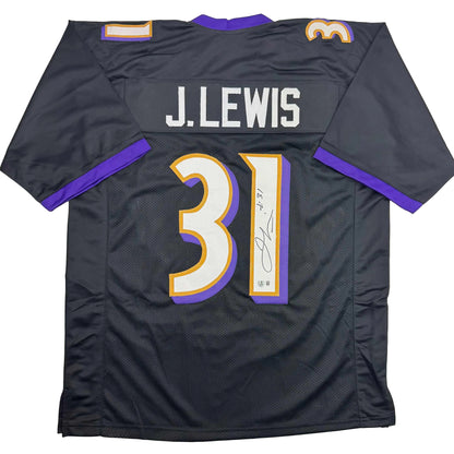 Autographed/Signed Jamal Lewis Baltimore Black Football Jersey Beckett BAS COA
