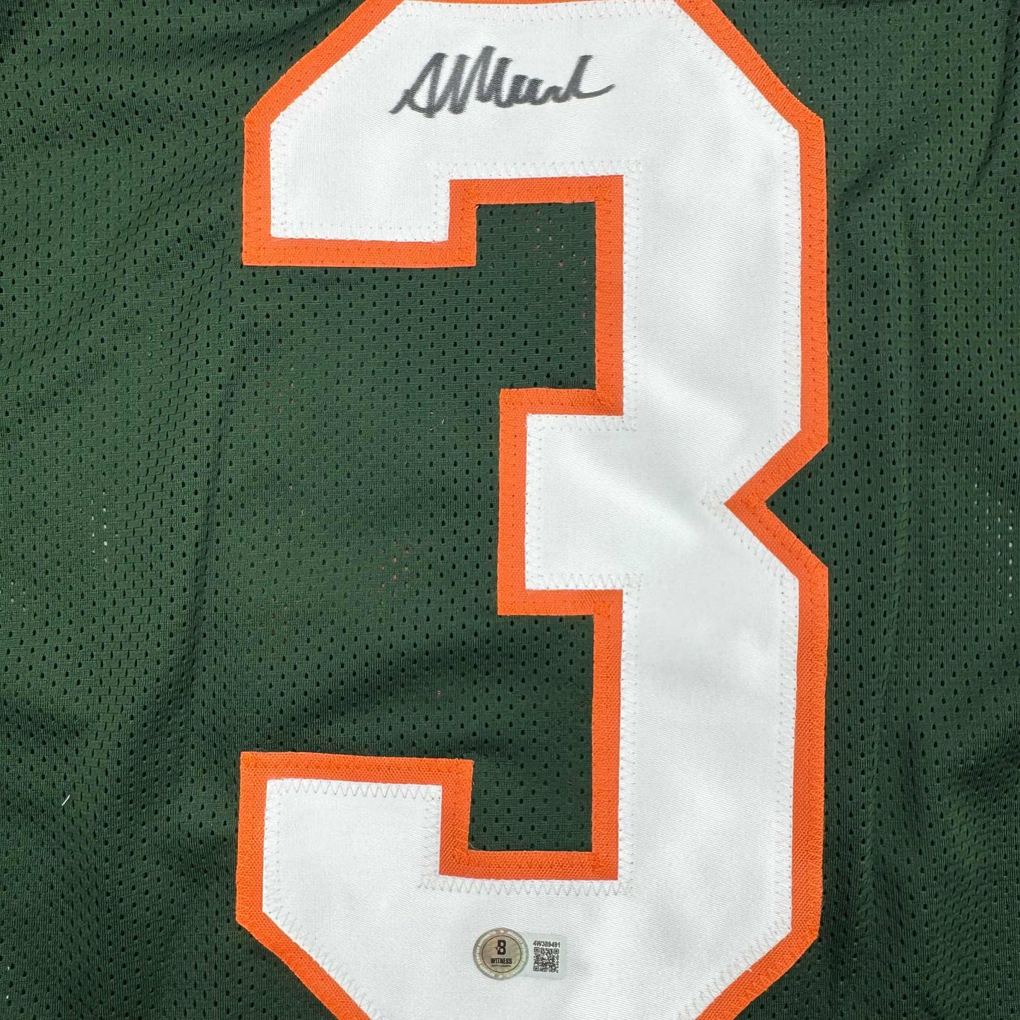 Autographed/Signed Akheem Mesidor Miami Green College Football Jersey Beckett BAS COA