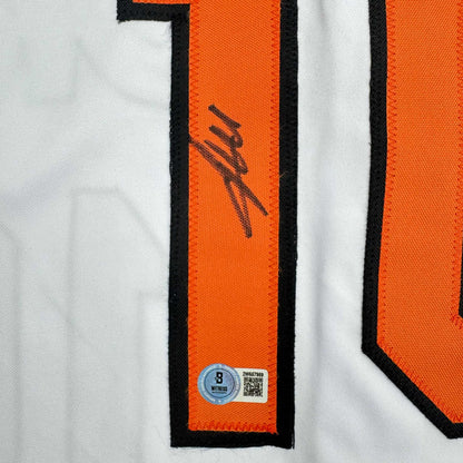 Autographed/Signed Miguel Tejada Baltimore White Baseball Jersey Beckett BAS COA