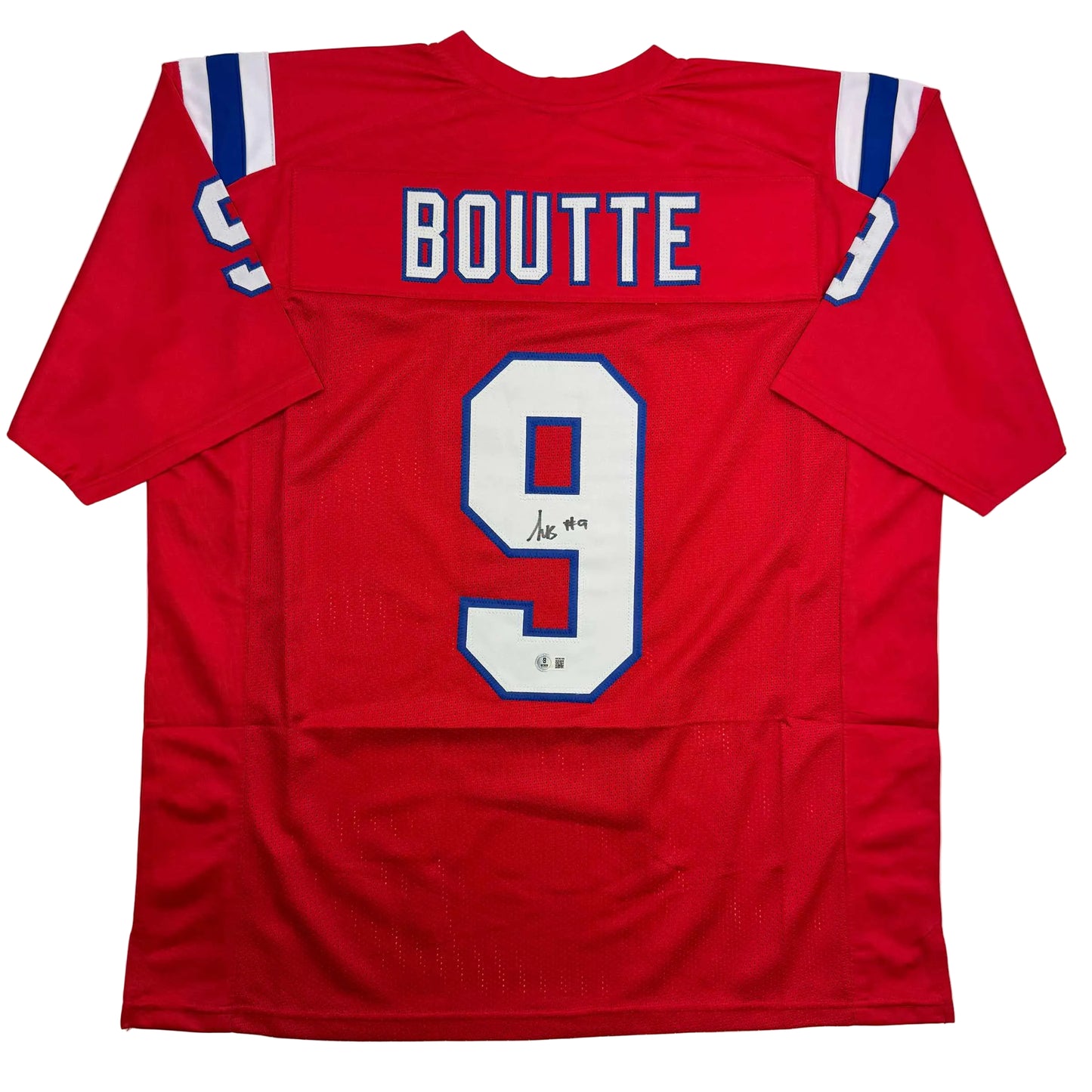 Autographed/Signed Kayshon Boutte New England Red Football Jersey Beckett BAS COA