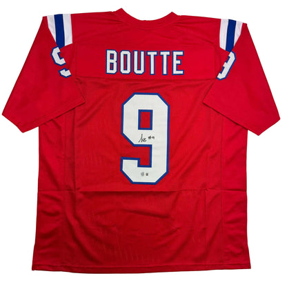 Autographed/Signed Kayshon Boutte New England Red Football Jersey Beckett BAS COA