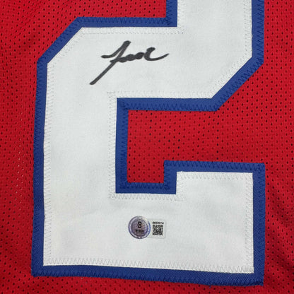 Autographed/Signed Jaylinn Hawkins New England Red Football Jersey Beckett BAS COA