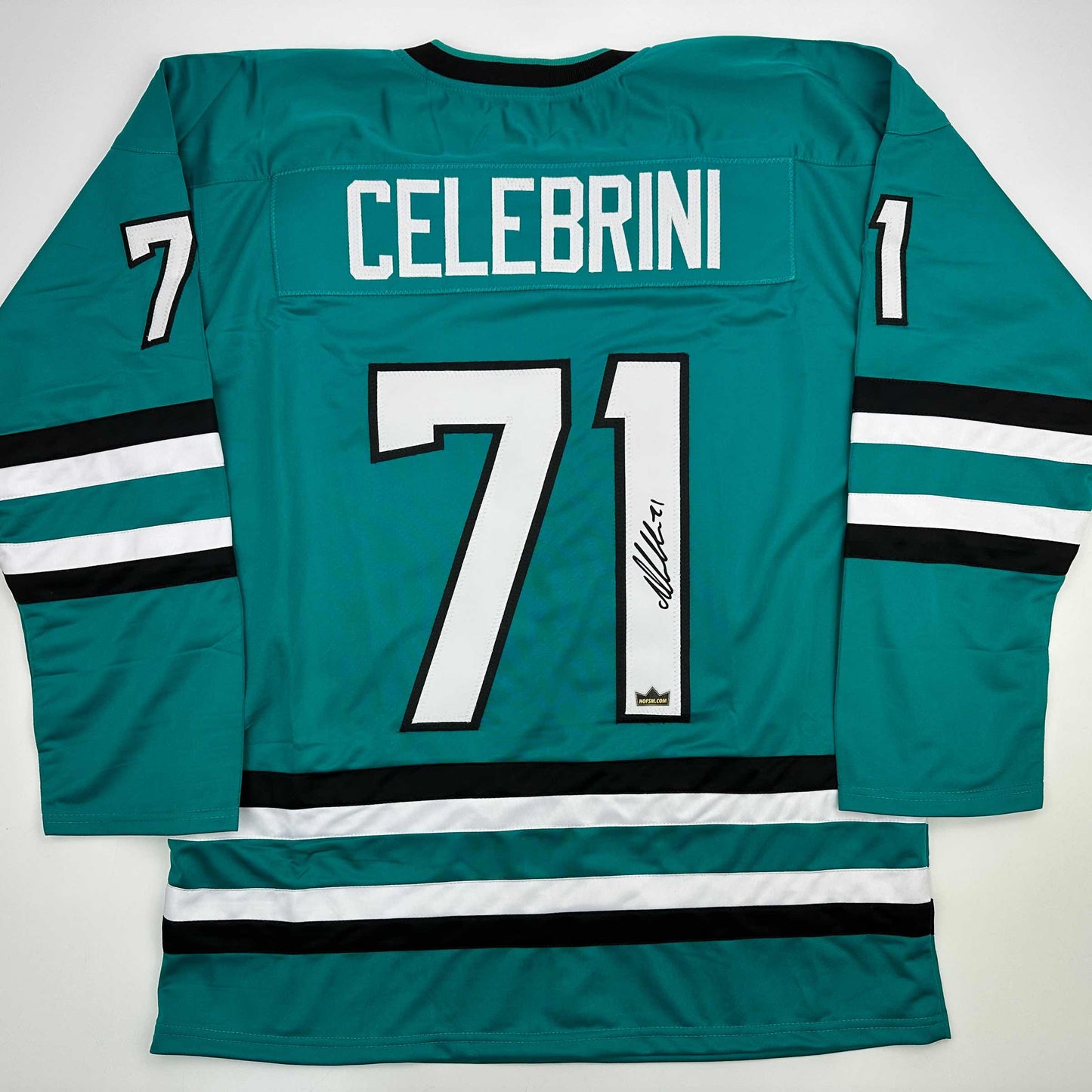 Facsimile Autographed Macklin Celebrini San Jose Teal Reprint Laser Auto Hockey Jersey Size Men's XL