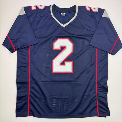 Autographed/Signed Doug Flutie New England Blue Football Jersey Beckett BAS COA