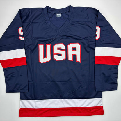 Facsimile Autographed Jack Eichel United States USA Blue 2025 4 Nations Face-Off Reprint Laser Auto Hockey Jersey Size Men's XL