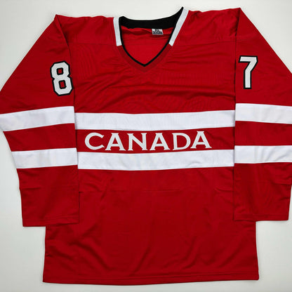 Facsimile Autographed Sidney Crosby Canada Red 2025 4 Nations Face-Off Reprint Laser Auto Hockey Jersey Size Men's XL
