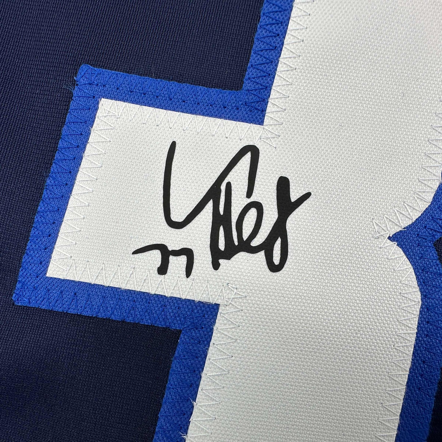 Facsimile Autographed Connor Hellebuyck Winnipeg Blue Reprint Laser Auto Hockey Jersey Size Men's XL