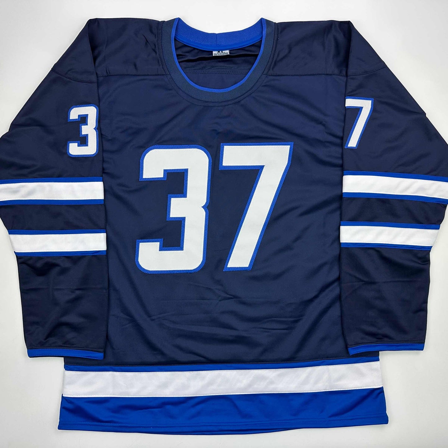 Facsimile Autographed Connor Hellebuyck Winnipeg Blue Reprint Laser Auto Hockey Jersey Size Men's XL
