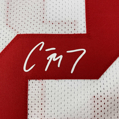 Facsimile Autographed Christian McCaffrey San Francisco White Reprint Laser Auto Football Jersey Size Men's XL