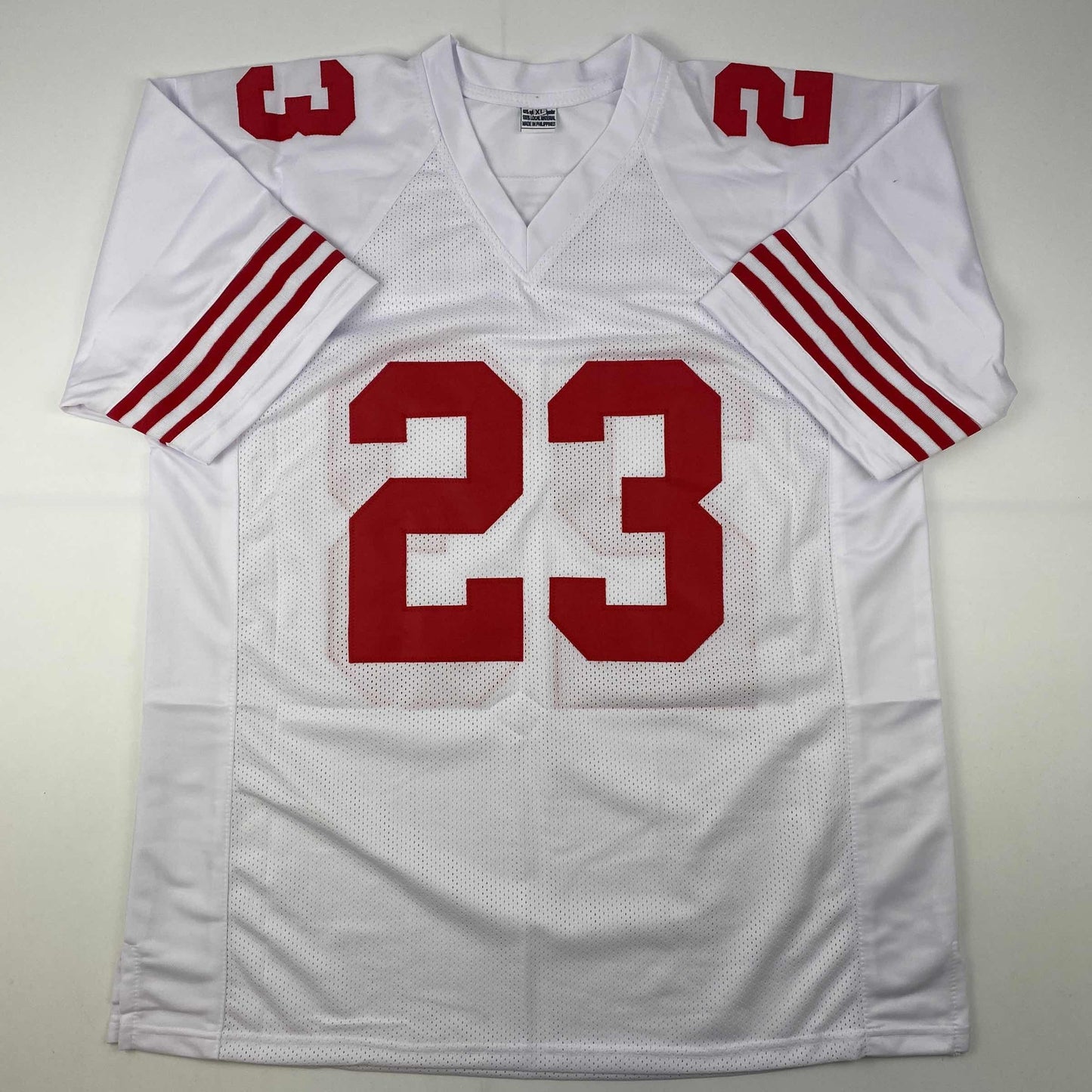 Facsimile Autographed Christian McCaffrey San Francisco White Reprint Laser Auto Football Jersey Size Men's XL