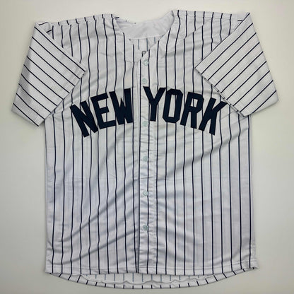 Facsimile Autographed Jasson Dominguez New York Pinstripe Reprint Laser Auto Baseball Jersey Size Men's XL