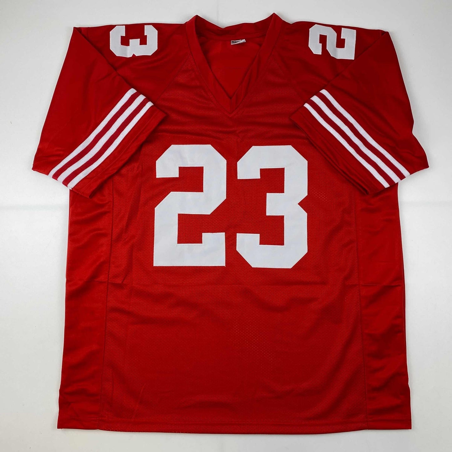 Facsimile Autographed Christian McCaffrey San Francisco Red Reprint Laser Auto Football Jersey Size Men's XL
