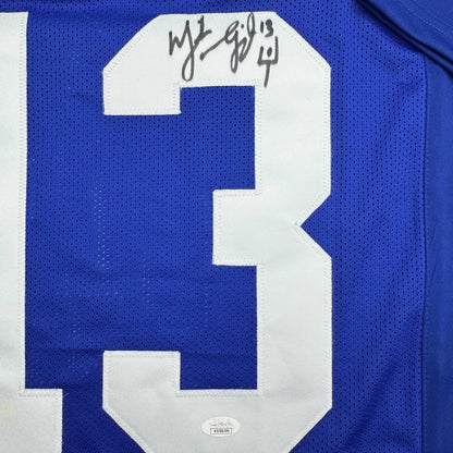 Autographed/Signed Mike Vanderjagt Indianapolis Blue Football Jersey JSA COA