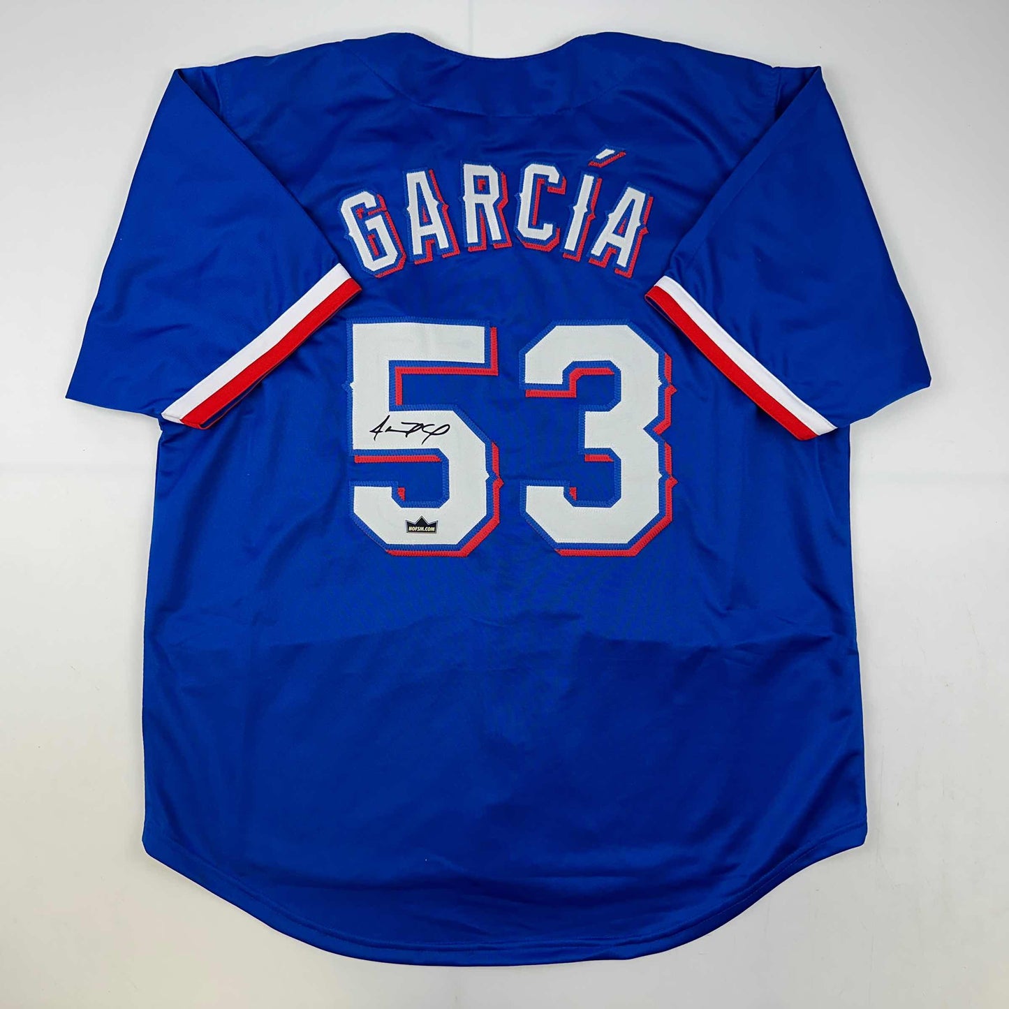 Facsimile Autographed Adolis Garcia Texas Blue Reprint Laser Auto Baseball Jersey Size Men's XL