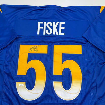 Autographed/Signed Braden Fiske Los Angeles LA Blue Football Jersey JSA COA