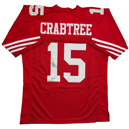Autographed/Signed Michael Crabtree San Francisco Red Football Jersey Beckett BAS COA