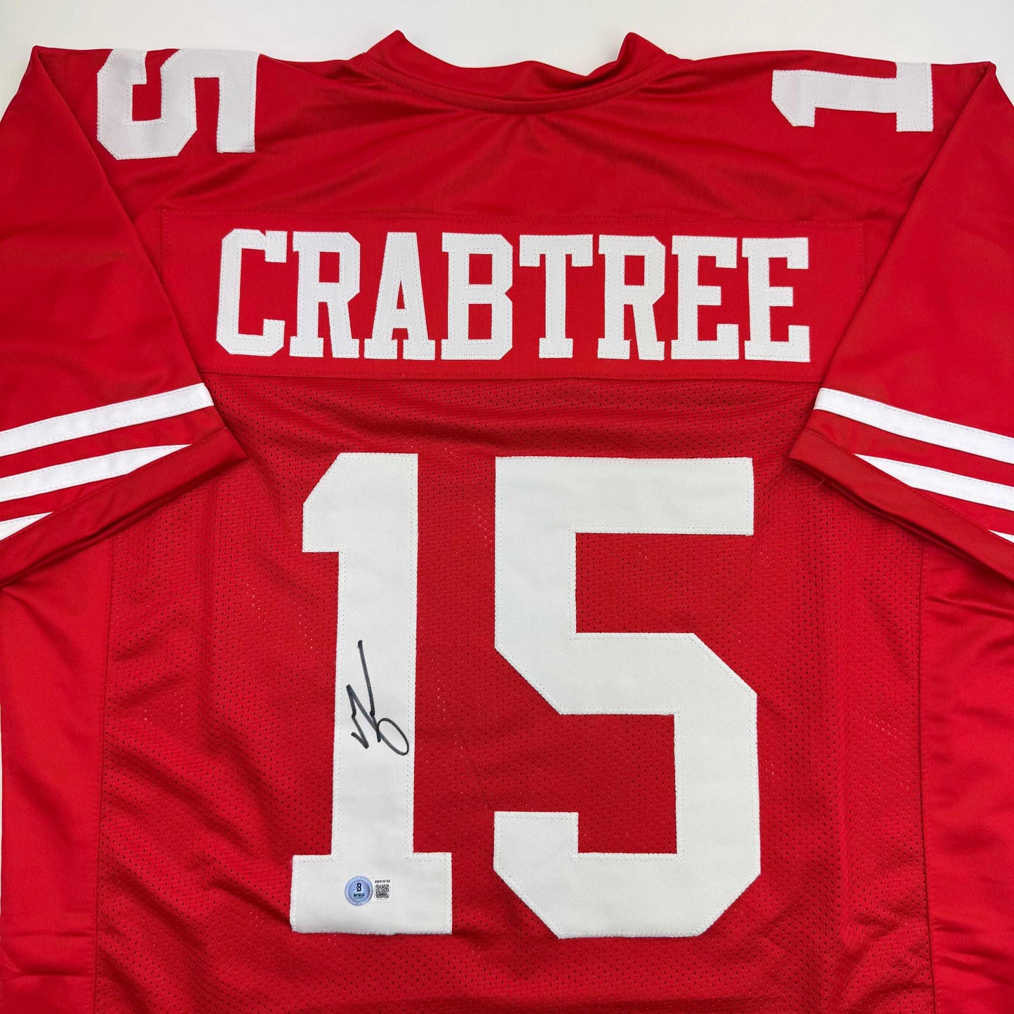 Autographed/Signed Michael Crabtree San Francisco Red Football Jersey Beckett BAS COA
