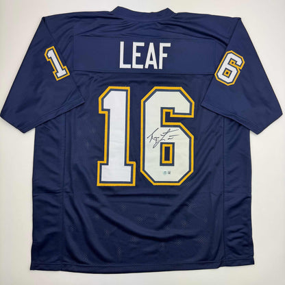 Autographed/Signed Ryan Leaf San Diego Dark Blue Football Jersey Beckett BAS COA