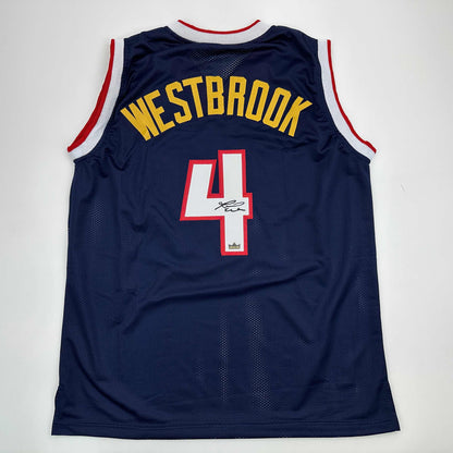Facsimile Autographed Russell Westbrook Denver Blue Reprint Laser Auto Basketball Jersey Size Men's XL
