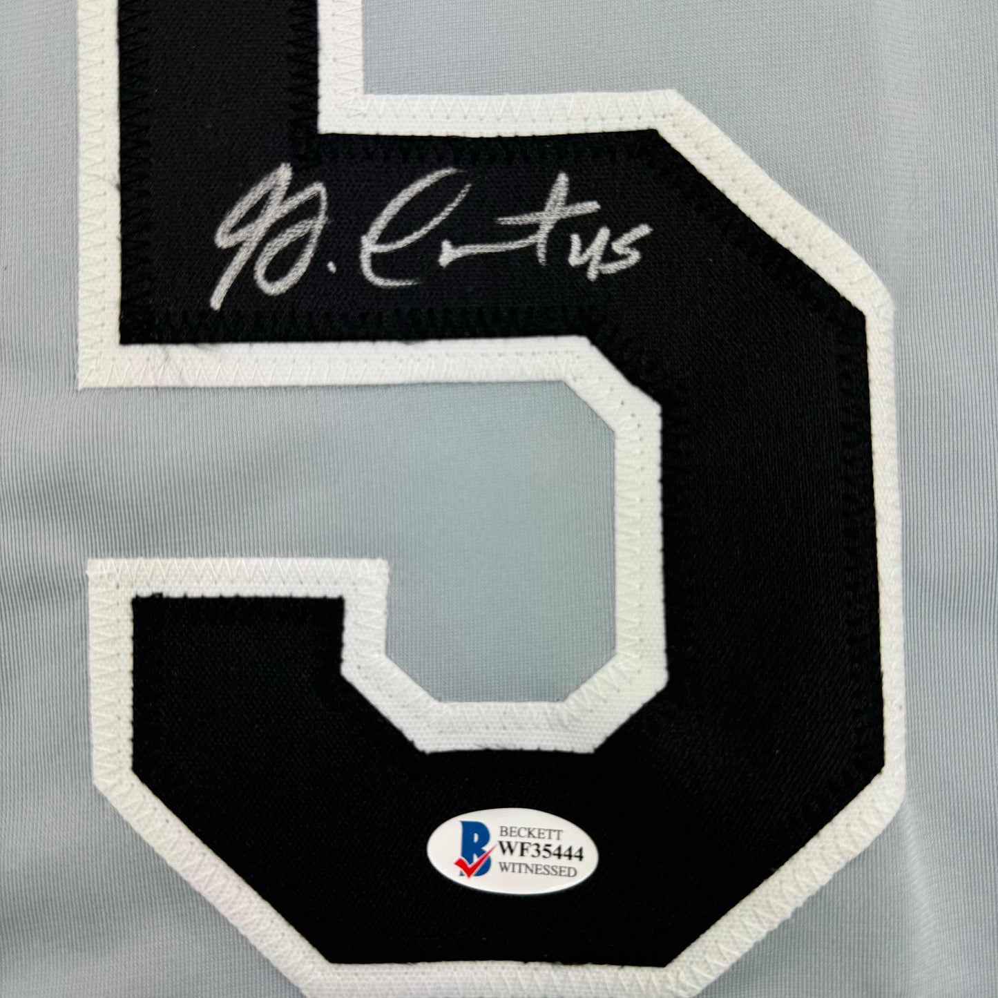 Framed Autographed/Signed Garrett Crochet 35x39 Chicago Grey Baseball Jersey Beckett BAS COA