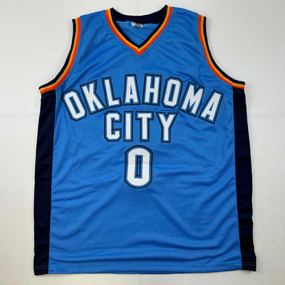 Facsimile Autographed Russell Westbrook Oklahoma City Blue Reprint Laser Auto Basketball Jersey Size Men's XL
