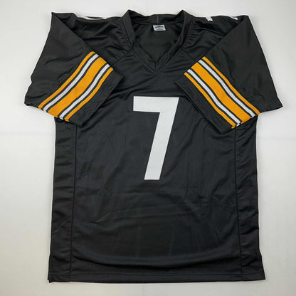 Facsimile Autographed Ben Roethlisberger Pittsburgh Black Reprint Laser Auto Football Jersey Size Men's XL