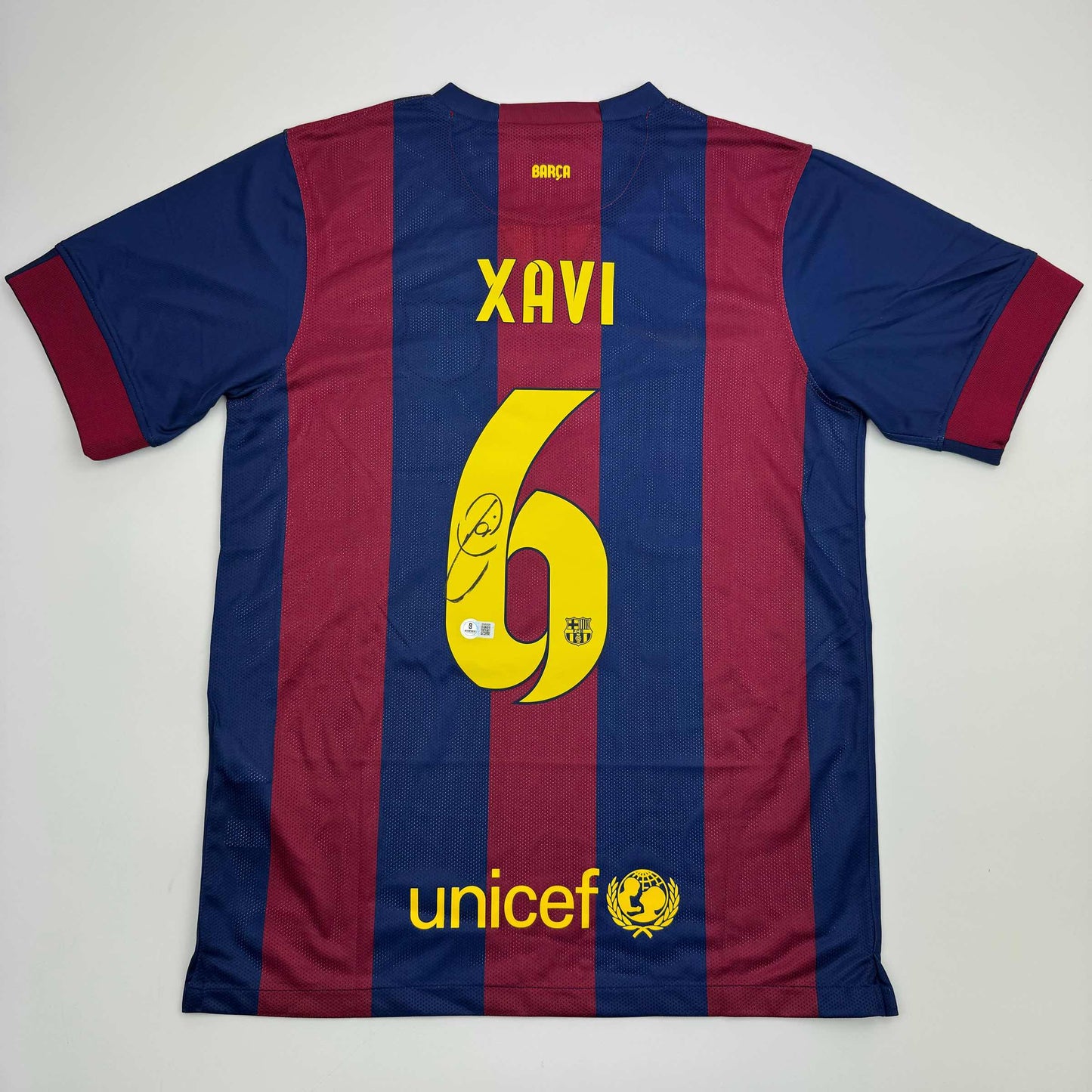 Autographed/Signed Xavi Hernandez FC Barcelona Blue Soccer Jersey Beckett BAS COA