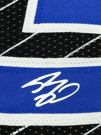 Framed Facsimile Autographed Shaquille Shaq O'Neal 35x39 Orlando Black Pinstripe Reprint Laser Auto Basketball Jersey