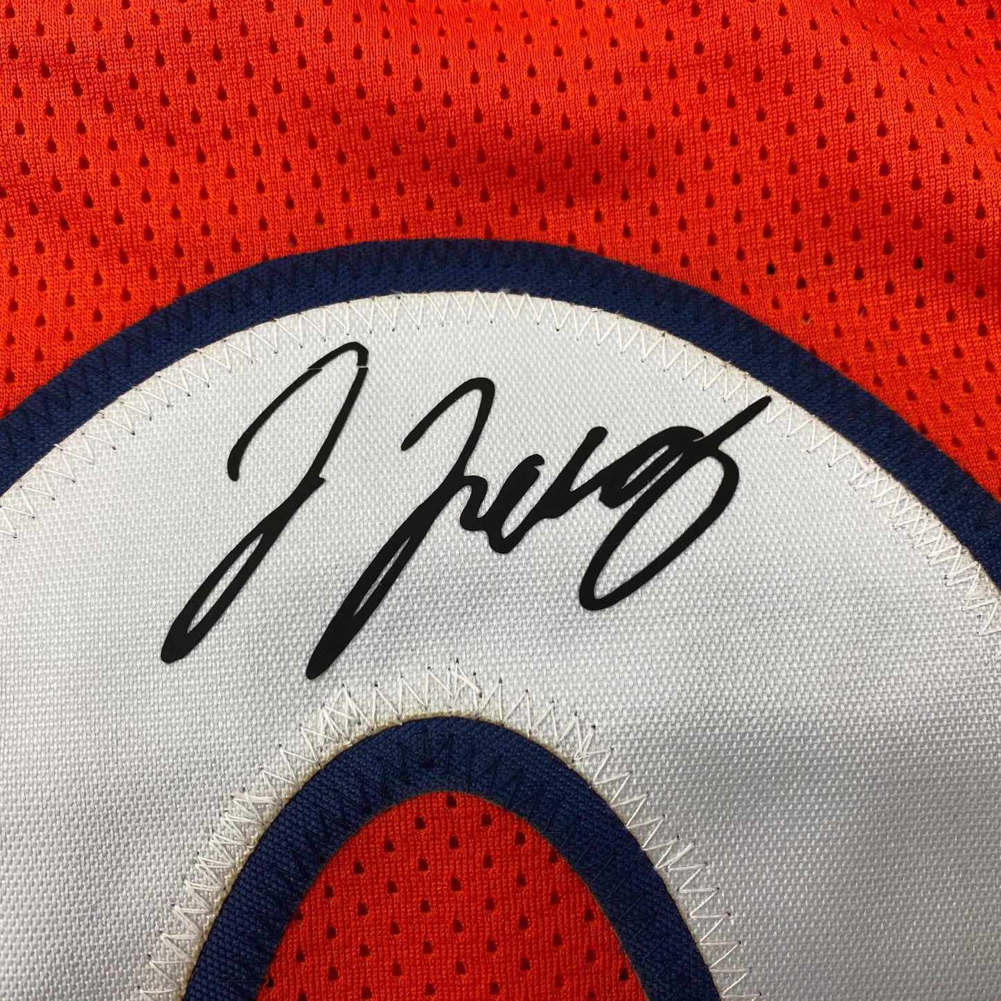 Facsimile Autographed Jerry Jeudy Denver Orange Reprint Laser Auto Football Jersey Size Men's XL