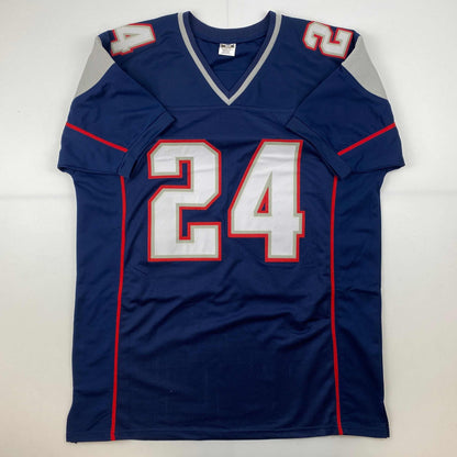 Facsimile Autographed Ty Law New England Blue Reprint Laser Auto Football Jersey Size Men's XL