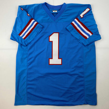 Facsimile Autographed Warren Moon Houston Blue Reprint Laser Auto Football Jersey Size Men's XL