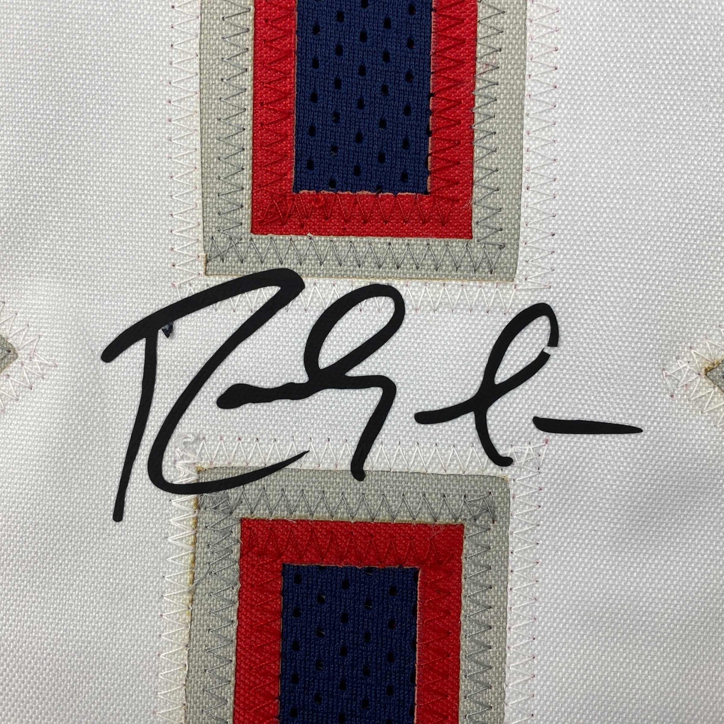 Facsimile Autographed Randy Moss New England Blue Reprint Laser Auto Football Jersey Size Men's XL