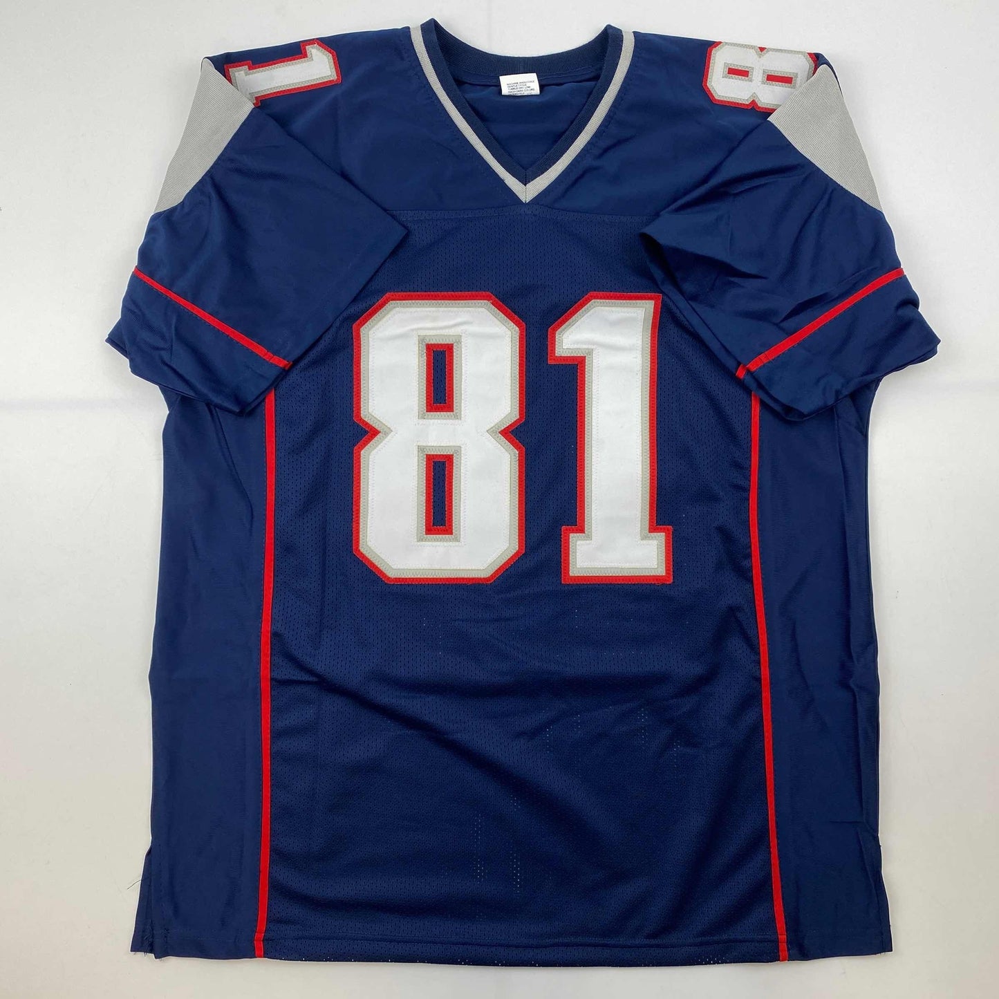 Facsimile Autographed Randy Moss New England Blue Reprint Laser Auto Football Jersey Size Men's XL