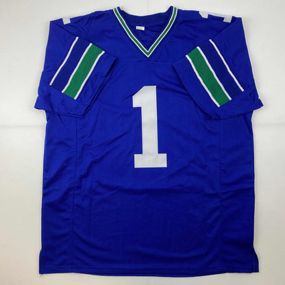 Facsimile Autographed Warren Moon Seattle Blue Reprint Laser Auto Football Jersey Size Men's XL