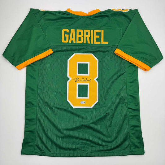 Autographed/Signed Dillon Gabriel Oregon Green College Football Jersey Beckett BAS COA