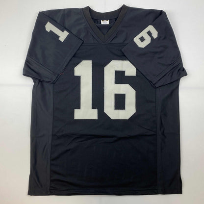 Facsimile Autographed Jim Plunkett Oakland Las Vegas Black Reprint Laser Auto Football Jersey Size Men's XL