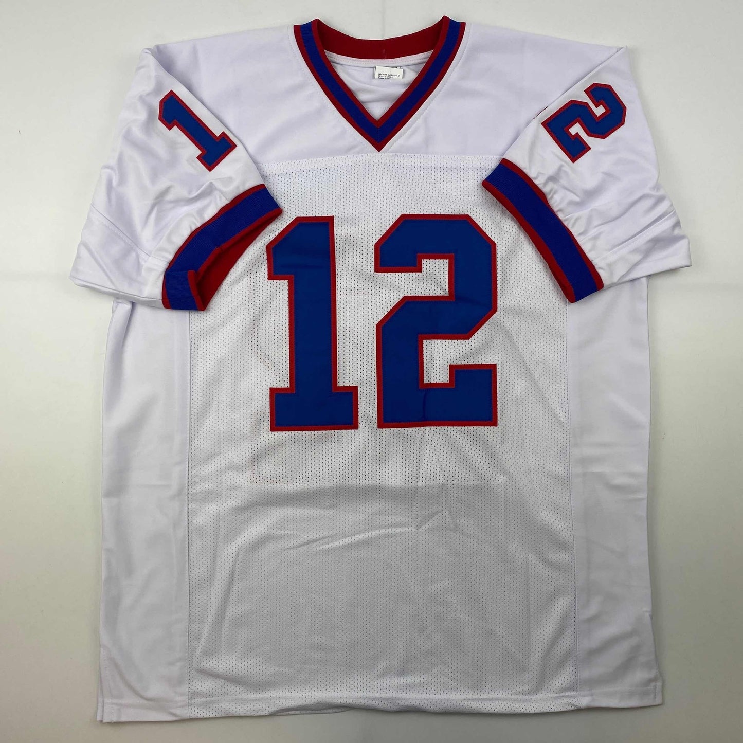 Facsimile Autographed Jim Kelly Buffalo White Reprint Laser Auto Football Jersey Size Men's XL
