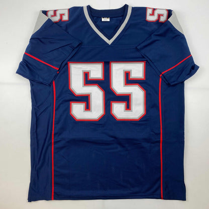 Facsimile Autographed Junior Seau New England Blue Reprint Laser Auto Football Jersey Size Men's XL