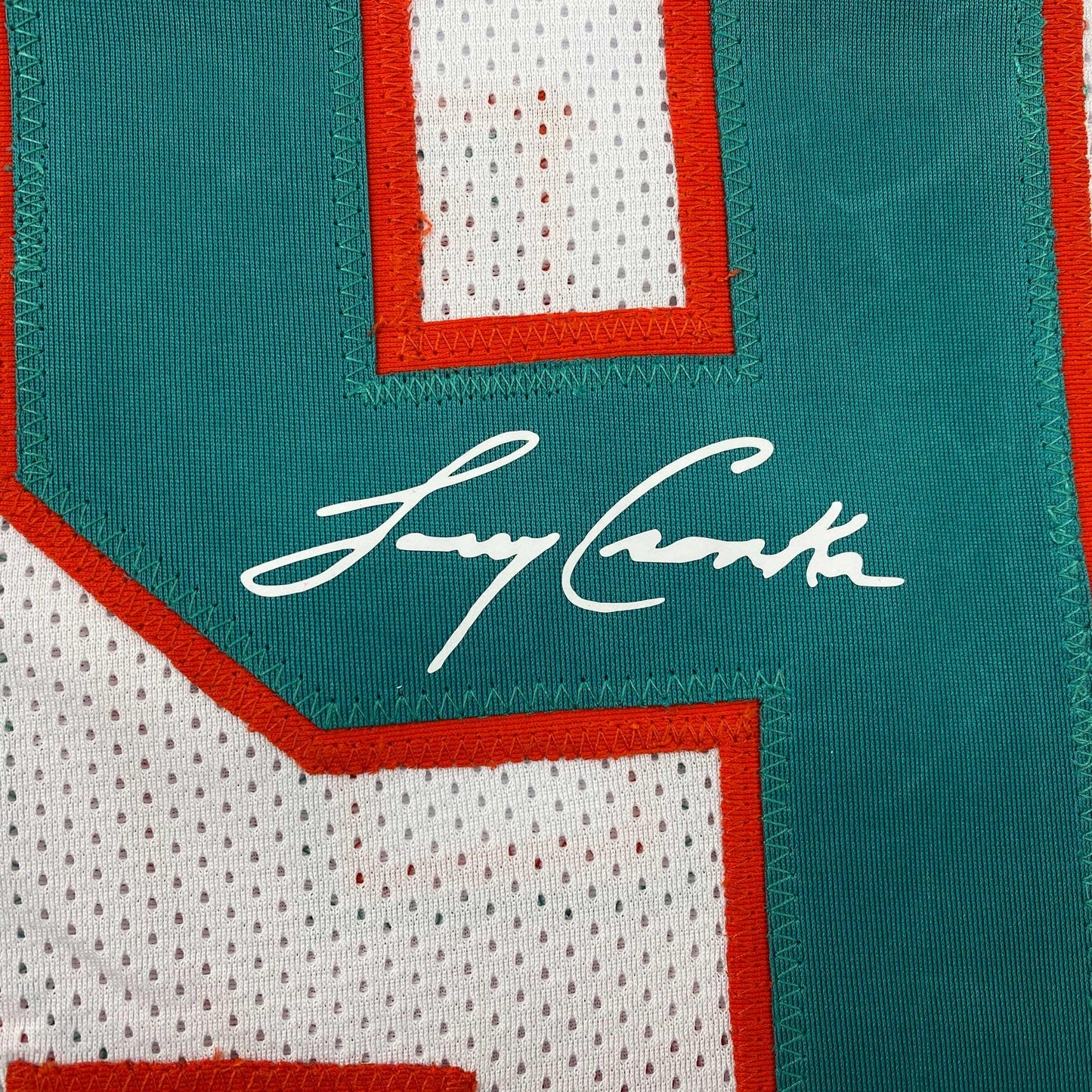 Facsimile Autographed Larry Csonka Miami White Reprint Laser Auto Football Jersey Size Men's XL