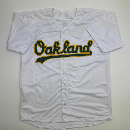 Facsimile Autographed Jacob Wilson Oakland White Reprint Laser Auto Baseball Jersey Size Men's XL