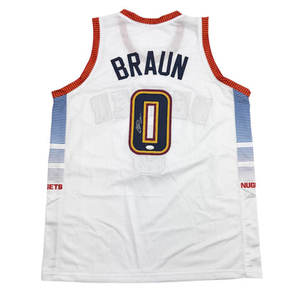 Autographed/Signed Christian Braun Denver White Basketball Jersey JSA COA