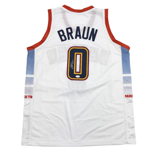 Autographed/Signed Christian Braun Denver White Basketball Jersey JSA COA