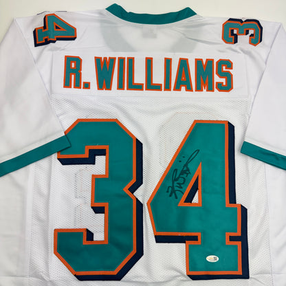 Autographed/Signed Ricky Williams Miami White Football Jersey JSA COA