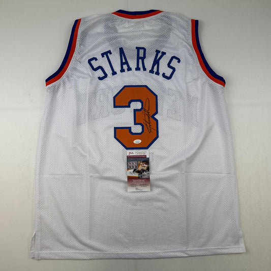 Autographed/Signed John Starks New York White Basketball Jersey JSA COA