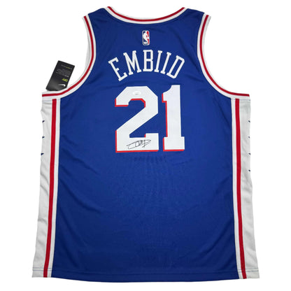 Autographed/Signed Joel Embiid Philadelphia Blue Basketball Jersey JSA COA/LOA