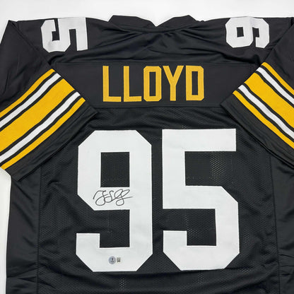 Autographed/Signed Greg Lloyd Pittsburgh Black Football Jersey Beckett BAS COA