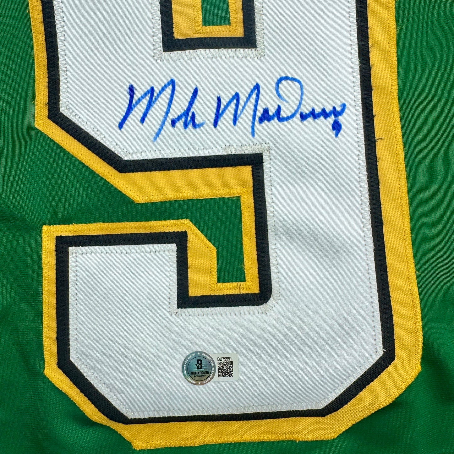 Autographed/Signed Mike Modano Minnesota Green Hockey Jersey Beckett BAS COA