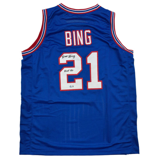 Autographed/Signed Dave Bing HOF 90 Detroit Blue Basketball Jersey Beckett BAS COA