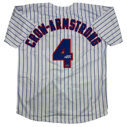 Facsimile Autographed Pete Crow-Armstrong PCA Chicago Pinstripe Reprint Laser Auto Baseball Jersey Size Men's XL